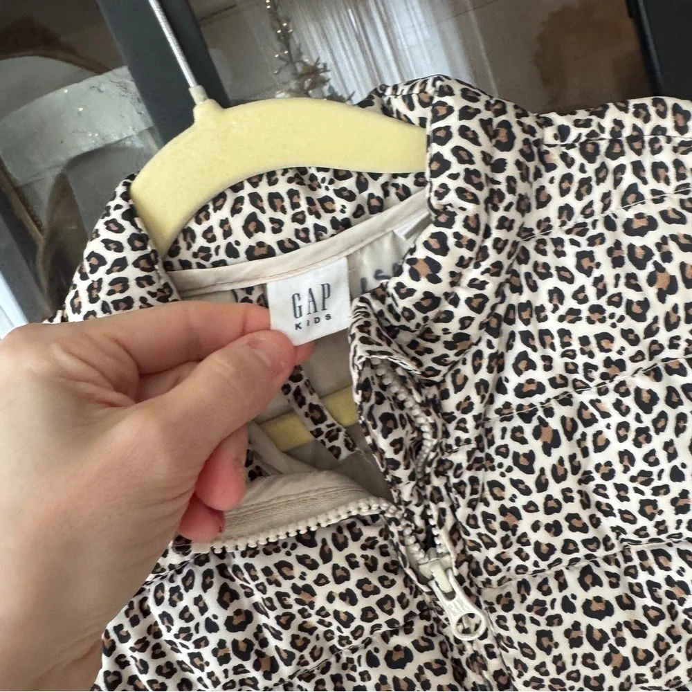 GAP Kids puffer jacket coat toddler girl leopard animal print cinched zipper up